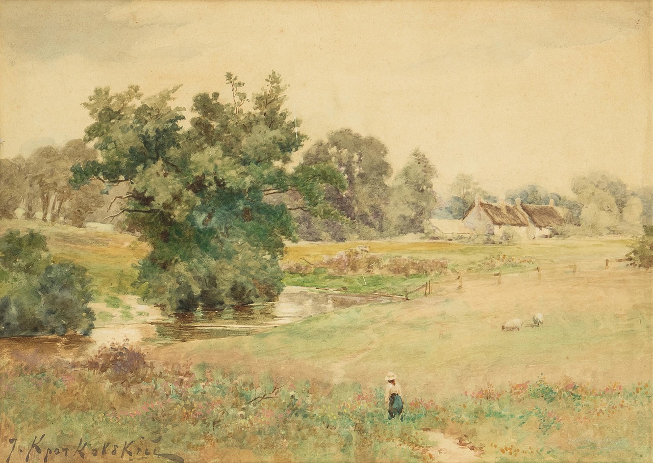 Józef Anatoliusz KRACZKOWSKI (1854 - 1914), Pejzaż wiejski - obrazek 2